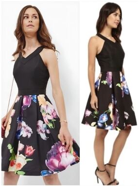 Ted Baker Floral Black Pink Illusia Dress, S
